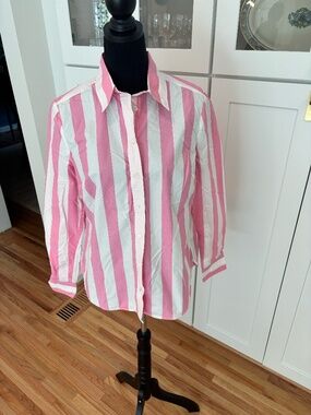 Boden Pink & White Stripe Button-Down Shirt | Size 8